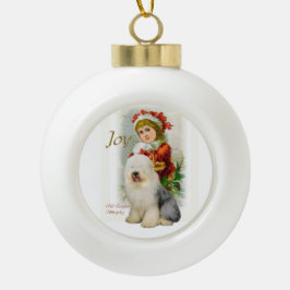 Old English Sheepdog Vintage Weihnachten Keramik Kugel-Ornament
