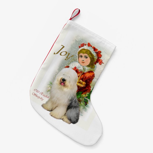 Old English Sheepdog Vintage Weihnachten Kleiner Weihnachtsstrumpf (Vorderansicht (hängend))