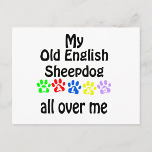 Old English Sheepdog Walking Design Postkarte