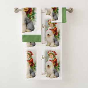 Old English Sheepdog Weihnachten Badhandtuch Set