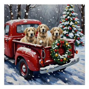 Old English Sheepdog Weihnachten Roter LKW Urlaub Poster