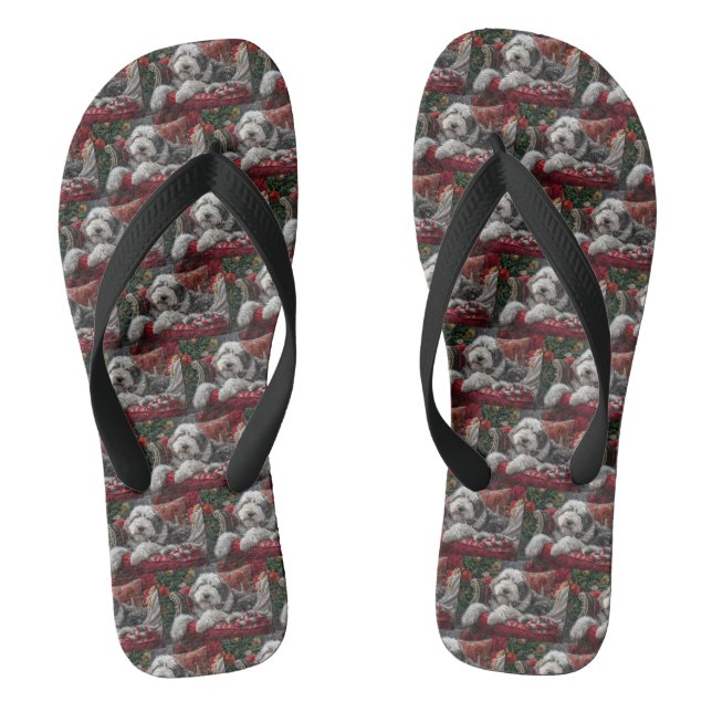 Old English Sheepdog Weihnachts-Festival Flip Flops (Fußbett)