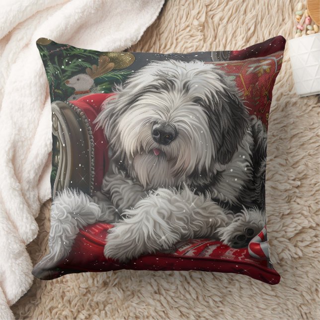 Old English Sheepdog Weihnachts-Festival Kissen (Decke)