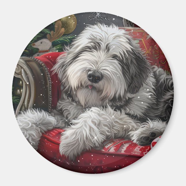 Old English Sheepdog Weihnachts-Festival Magnet (Vorne)
