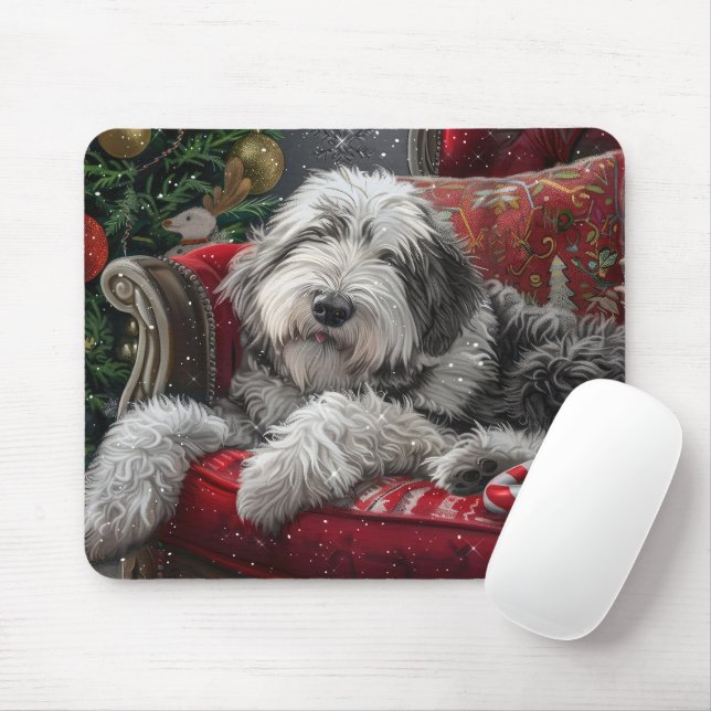Old English Sheepdog Weihnachts-Festival Mousepad (Mit Mouse)