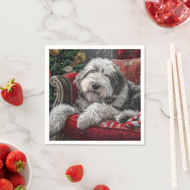 Old English Sheepdog Weihnachts-Festival Serviette (Beispiel)