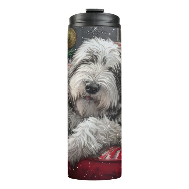 Old English Sheepdog Weihnachts-Festival Thermosbecher (Vorderseite)