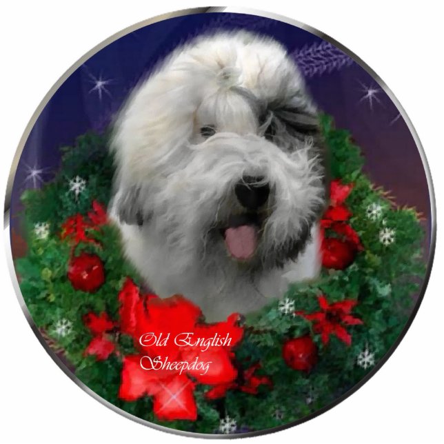 Old English Sheepdog Weihnachtsgeschenke Ornament Fotoskulptur Ornament (Vorne)