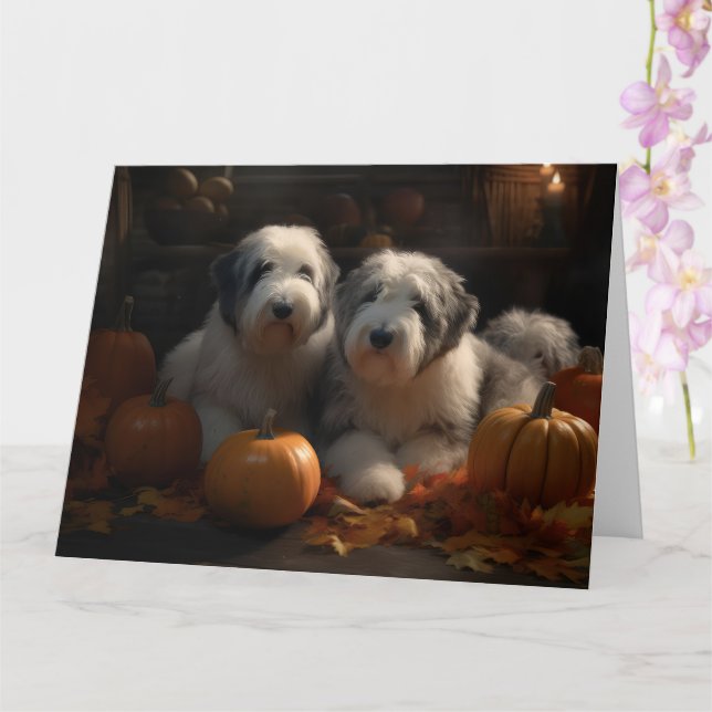 Old English Sheepdog Welpe Autumn Delight Pumpkin Karte (Orchidee)
