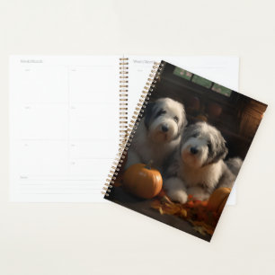Old English Sheepdog Welpe Autumn Delight Pumpkin Planer