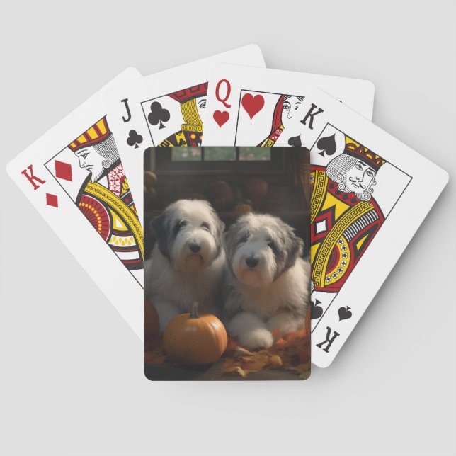Old English Sheepdog Welpe Autumn Delight Pumpkin Spielkarten (Rückseite)