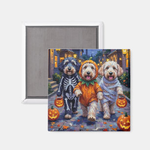 Old English Sheepdogs beim Trick-or-Treaten Hallow Magnet