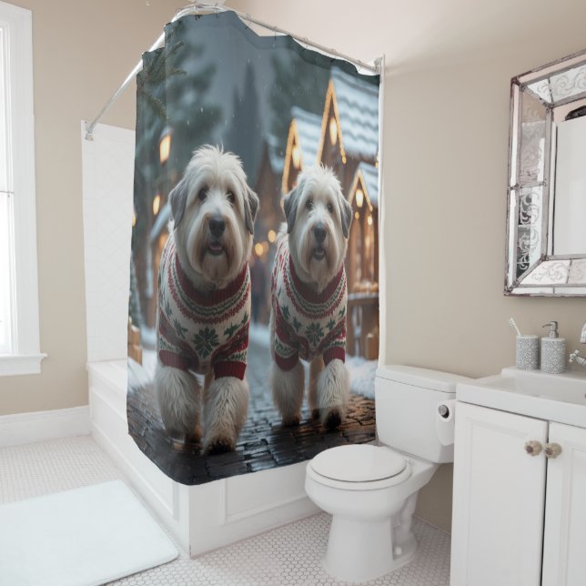 Old English Sheepdogs Christmas Snow Holiday Duschvorhang (Beispiel)