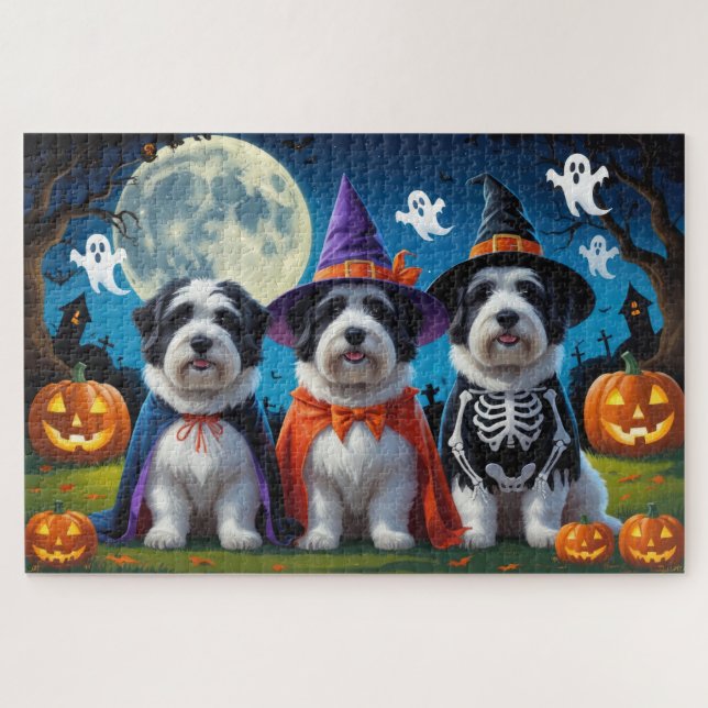Old English Sheepdogs Pumpkin Halloween Funny (Horizontal)