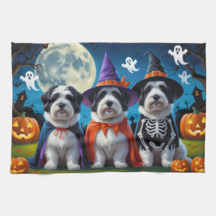 Old English Sheepdogs Pumpkin Halloween Funny Geschirrtuch