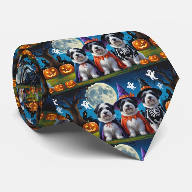 Old English Sheepdogs Pumpkin Halloween Funny Krawatte (Gerollt)