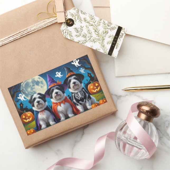 Old English Sheepdogs Pumpkin Halloween Funny Rechteckiger Aufkleber (Schenken)