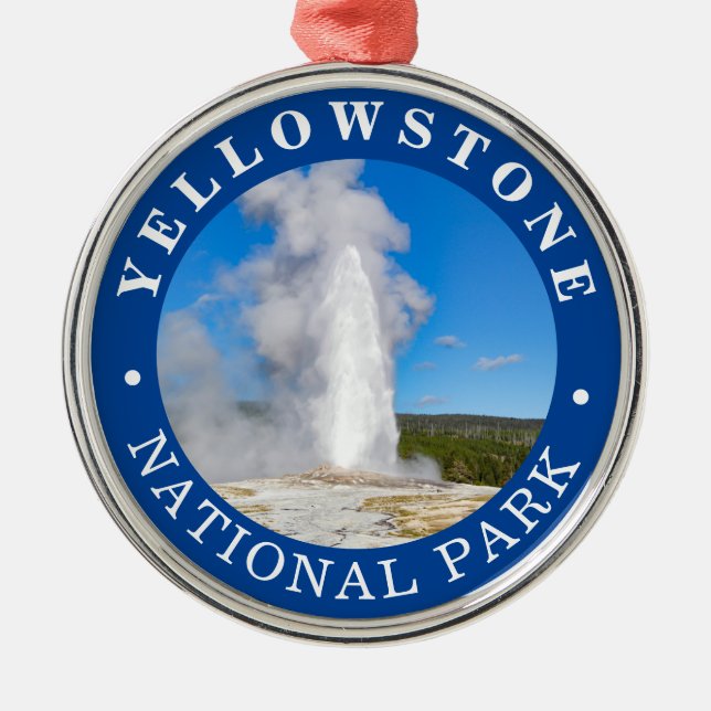 Old Faithies Yellowstone Nationalpark Ornament Aus Metall (Vorne)