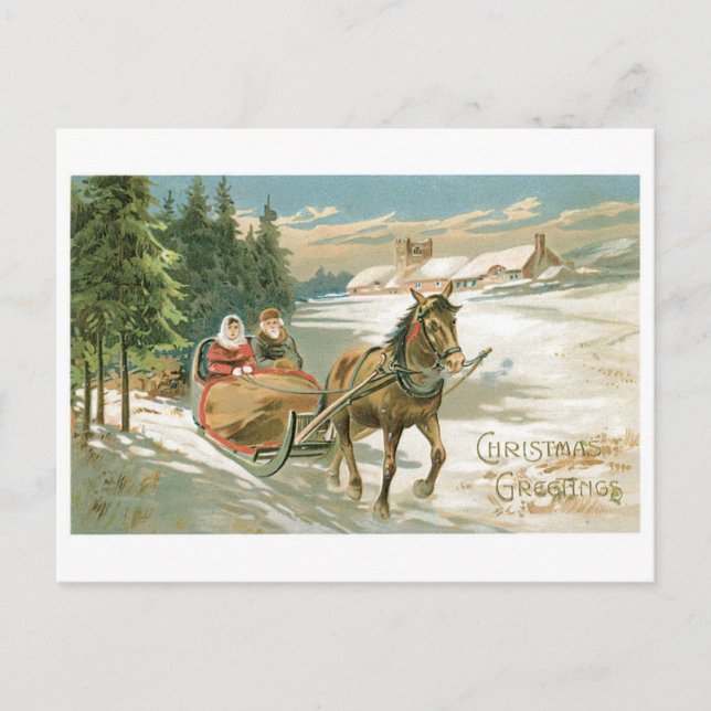 Old-fashioned Christmas, Horse sled Feiertagspostkarte (Vorderseite)