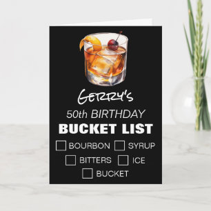 Old Fashioned Cocktail Lustiger Bucket List, Gebur Karte