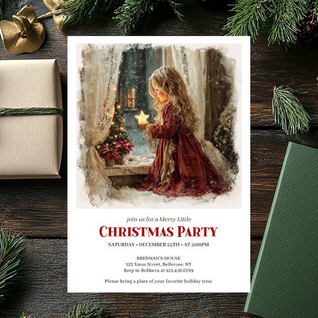 Old fashioned girl awaits Santa digital invitation Einladung (Old fashioned girl awaits Santa digital invitation)