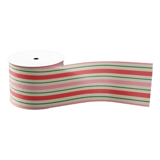 Old Fashioned Retro Christmas Stripe Pattern Pink Ripsband (Spule)