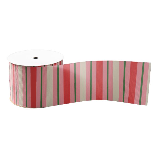 Old Fashioned Retro Christmas Stripe Pattern Pink Ripsband (Spule)