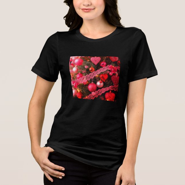 Old-Fashioned Retro Valentine Tree on Cozy Black  Tri-Blend Shirt (Vorderseite)