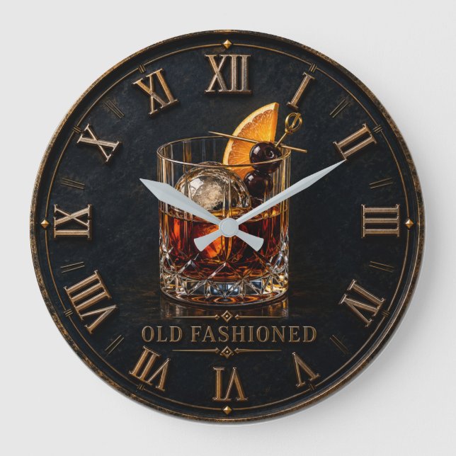 Old Fashioned Whiskey Cocktail Bar Decor  Große Wanduhr (Vorderseite)