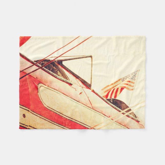 Old Fighter Airplane Patriot Red Fleecedecke (Vorderseite (Horizontal))