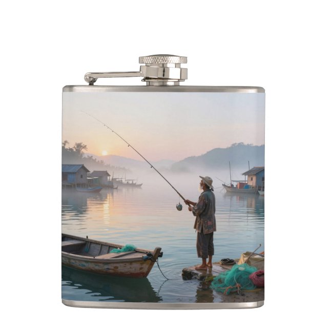 Old fisherman at sunrise flachmann (Vorderseite)