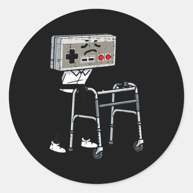 Old Gaming Controller Walker Funny Gamer Men Women Runder Aufkleber (Vorderseite)