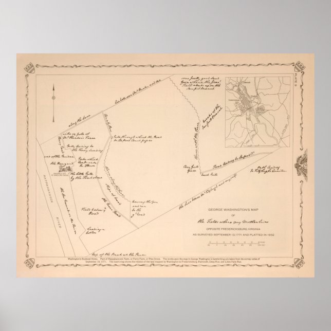 Old George Washington Boyhood Homestead Map (1932) Poster (Vorne)