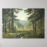 Old German Oil Painting – Forest Erzgebirge  1905
