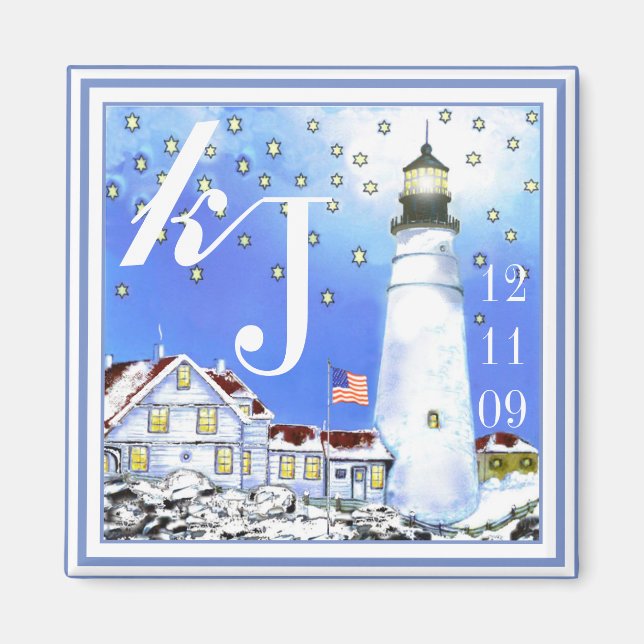 Old Glory Flying Bright bei Portland Head Light Magnet (Vorne)