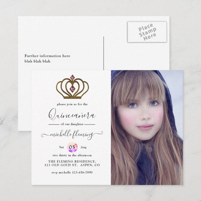 Old Gold Elegance Quinceañera Invitation (Devant / Derrière)