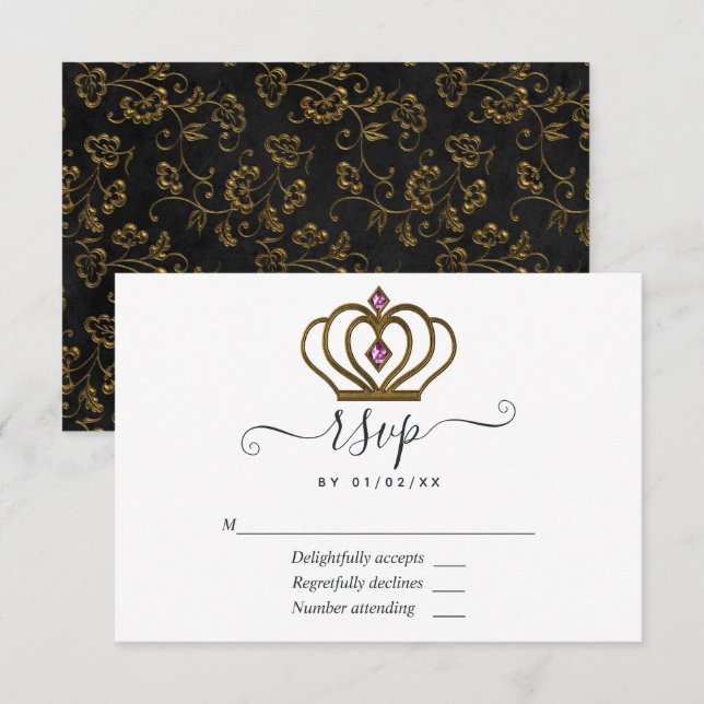 Old Gold Elegance Quinceñera RSVP Karte (Vorne/Hinten)
