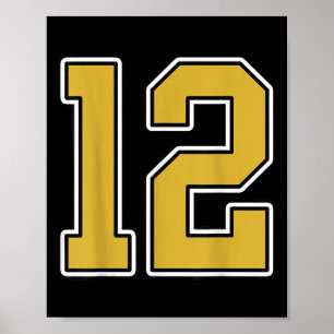 Old Gold Schwarz-weiß Sports Number 12 Jersey Unif Poster