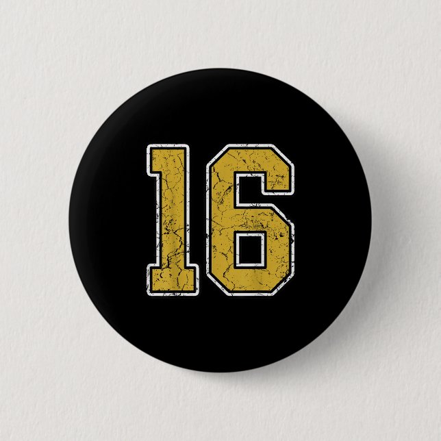 Old Gold Schwarz-weiß Srts Number 16 Jersey Unifor Button (Vorderseite)