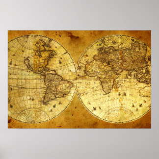 Old Golden World Map Poster