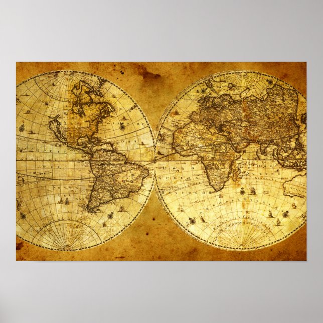 Old Golden World Map Poster (Vorne)