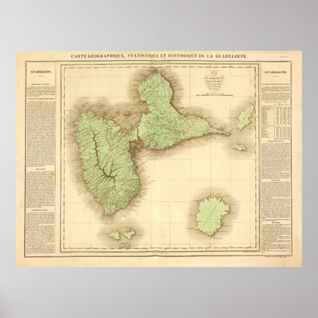 Old Guadeloupe Island Map (1825) Vintage Gwadloup  Poster (Vorne)