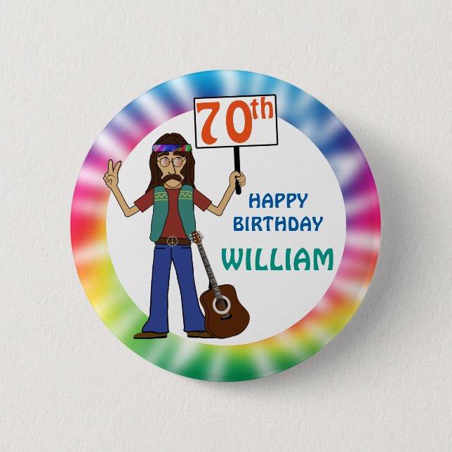 Old Hippy Tie Dye 70th Birthday Party Pinba Button (Vorderseite)