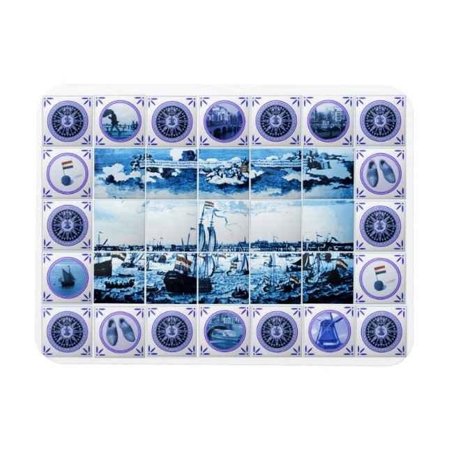 Old Holland Delft Blue Delsoftware Style Tile Mura Magnet (Horizontal)