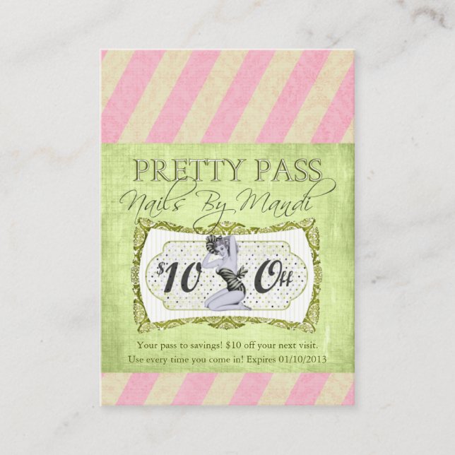Old Hollywood $10 Off Pretty Pass Cartes de visite (Devant)