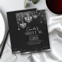Old Hollywood B & W Chandeliers Sweet 16 ID1108