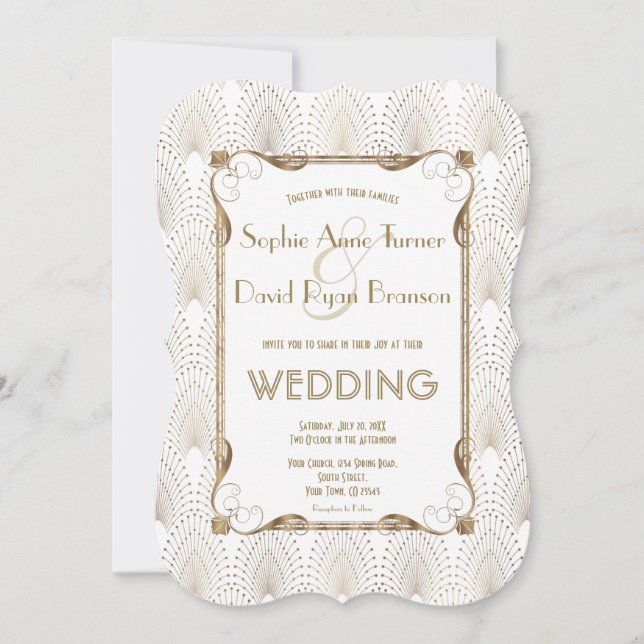 Old Hollywood Great Gatsby White Wedite Einladung (Vorderseite)