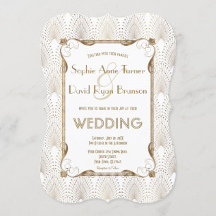 Old Hollywood Great Gatsby White Wedite Einladung
