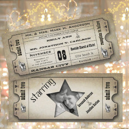 Old Hollywood Vintag Typografy Ticket Wedding Einladung