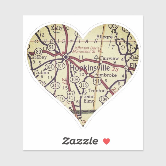 Old Hopkinsville KY Map Sticker (Blatt)